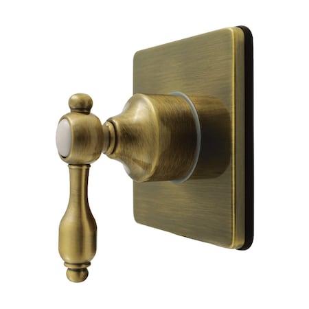 Kingston Brass Single-Handle Six-Way Diverter Valve with Square Trim Kit, Antique Brass KS4043TAL