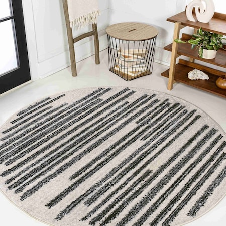 Jonathan Y Khalil Modern Berber Stripe Cream/Black 6 ft Round Area Rug MOH207A-6R