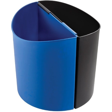 Safco 14 gal Half-Round Recycling Bin, Open Top, Black/Blue, Plastic, 2 Openings 9928BB