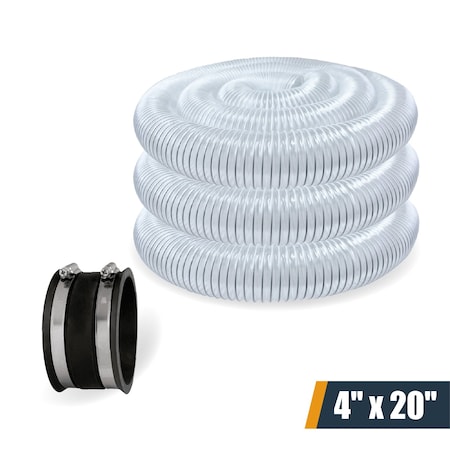 Powertec 4in x 20ft Flexible PVC Dust Collection Hose with Dust Control Flex Cuff for Dust Collection System 70388N