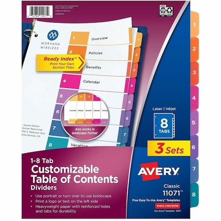 Avery Ready Index 8 Tab Binder Dividers, PK3 11071
