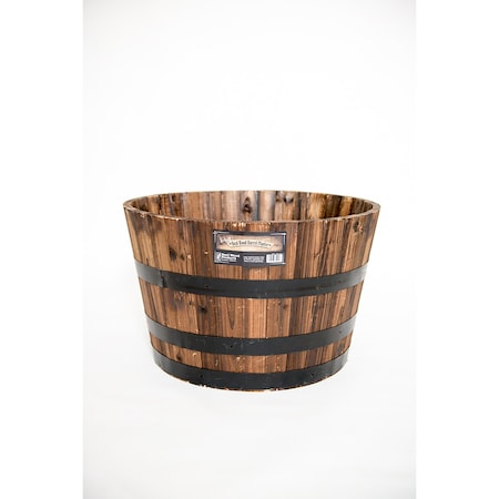 Real Wood Products 16.5 in. H X 26 in. W X 26 in. D Wood Half Whiskey Barrel Planter Brown G3056