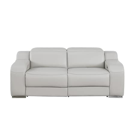 Homeroots 76in Light Gray and Silver Italian Leather Power Reclining Loveseat 633748