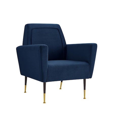Homeroots 32" Navy Blue And Black And Gold Velvet Arm Chair 533825