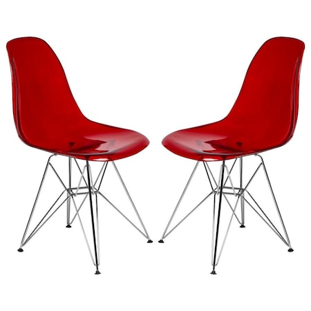 Leisuremod Cresco Plastic Dining Side Chair, Transparent Red, 2PK CR19TR2