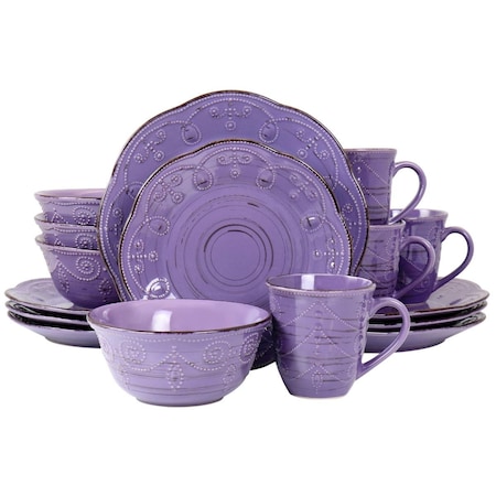 Fastfood Rustic Birch Stoneware Dinnerware Set, Purple - 16 Piece FA2614930