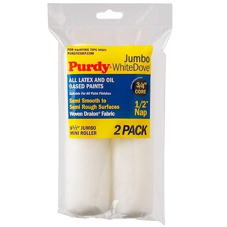 White Dove 6-1/2in x 1/2in Nap Purdy Jumbo Mini-Roller Cover, Woven, 2PK 14G626013