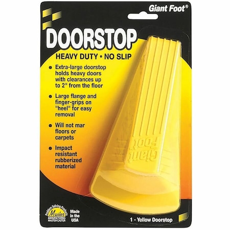 Master Mfg Co Master, GIANT FOOT DOORSTOP, NO-SLIP RUBBER WEDGE, 3.5W X 6.75D X 2H, SAFETY YELLOW 00966