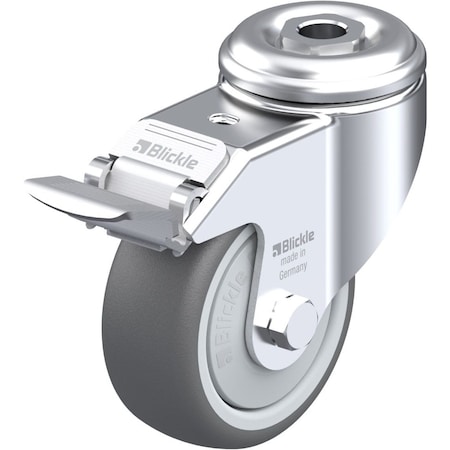Blickle Kingpin Swivel Caster, TPR, 3-1/8", Brake LKRA-PATH 80KF-FI
