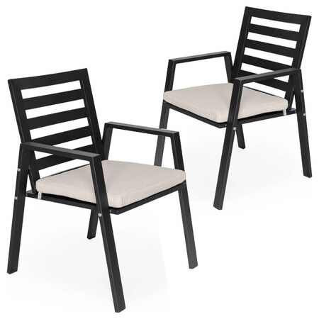Leisuremod Chelsea Modern Patio Dining Armchair in Aluminum with Removable Cushions, Beige, 2PK CC20BL-BG2