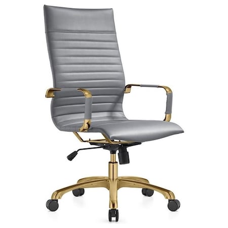 Leisuremod Harris High-Back Faux Leather Office Chair with Gold Frame, Grey HOTG19GRL