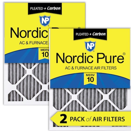 Nordic Pure 25x25x1 Plus Carbon Pleated Air Filter, High Capacity, MERV 10, 2 PK 25x25x1PM10C-2