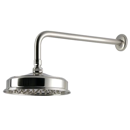 Kingston Brass 8" Round Brass Shower Head with 17" Ceiling Mounted Shower Arm, Brushed Nickel K324K18