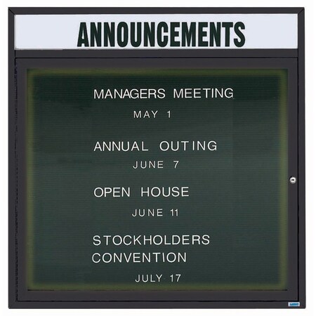 Aarco Illuminated Enclosed Letter Board Directory w/ Powder Coated Black Al Frame and Header, 36''Hx36''W ADC3636HIBK