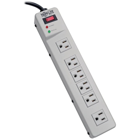 Tripp Lite Outlet Strip, Surge, 6 5-15R, 5-15P, 6 ft., Light Gray TLM626