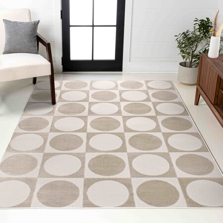 Jonathan Y Helena Modern Geometric Circles In Squares High-Low Beige/Cream 8 ft. x 10 ft. Area Rug SND104A-8