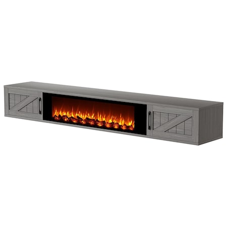 Homeroots 67in Gray Wood Floating Mount TV Stand With Fireplace 734220