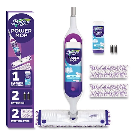 Swiffer PowerMop Starter Kit, 15.4 x 5.3 White/Purple Cloth Head, 26 in. Silver Aluminum Handle 80714901