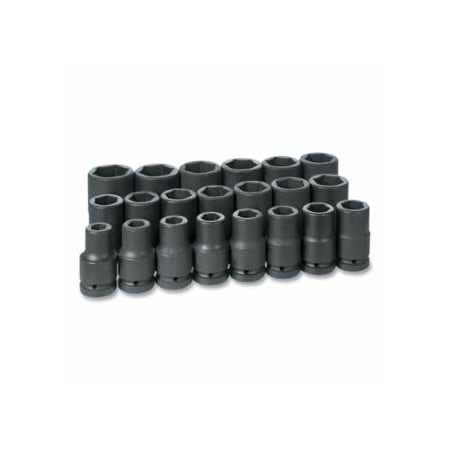 Grey Pneumatic Impact Socket Set, 1 in Dr, SAE, 6-point, 3/4 in to 2 in, 21-Pc Deep Length 914-9021D