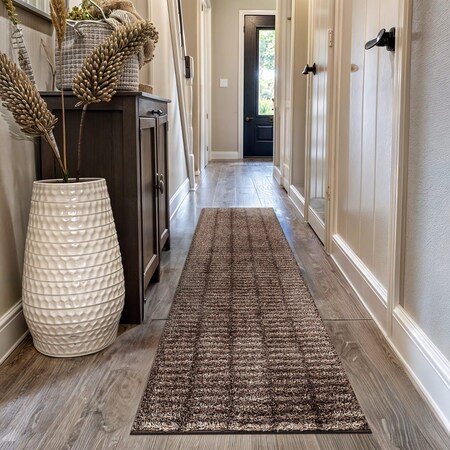 World Rug Gallery Bohemian Stripe Lines Shag Runner Rug 2 ft 3 in x 12 ft Beige WR128BEIGE2X12