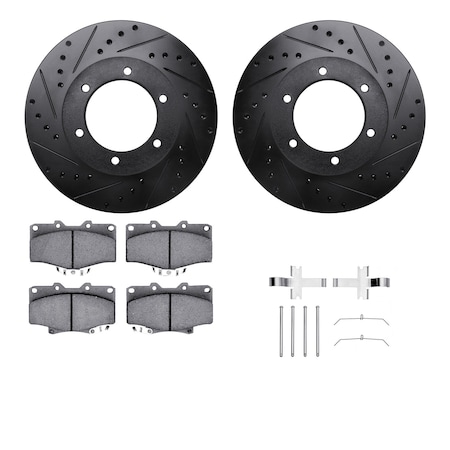 Dynamic Friction Co DFC Brake Rotor Drilled & Slotted - Black- w/Ultimate Duty Brake Pad & HW Kit 8412-76008