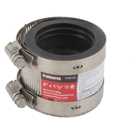 Prosource Coupling, 2 x 1-1/2 in, Rubber/Stainless Steel, Black/Stainless Steel Shield KJ-020