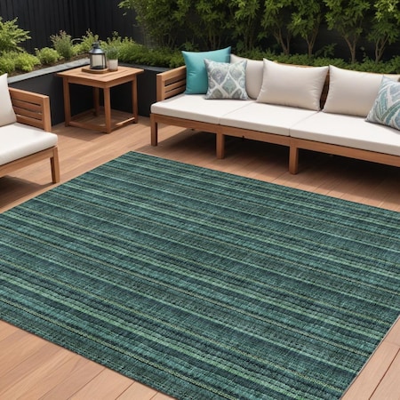 Homeroots 10' X 14' Teal Blue Aqua And Mint Green Striped Washable Indoor Outdoor Area Rug 615094