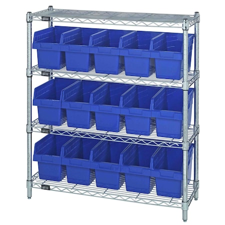 Quantum Storage Systems WIRE SHELVING UNIT WITH BINS BLUE WR4-39-1236-802BL