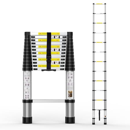 Edendirect 12.5 ft. Telescoping Aluminum Extension Ladder with 2-Triangle Stabilizers, 330 lbs. Capacity IR-763967987165