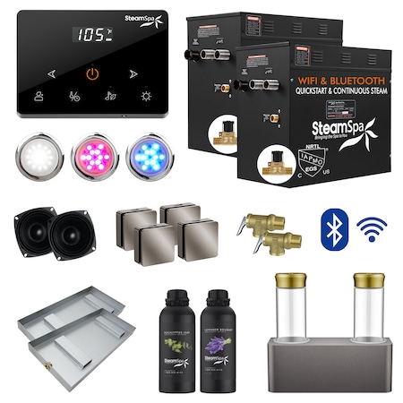 Steamspa 21KW Steam Bath Generator, Wireless Remote, BLUETOOTH, WIFI, Dual Aroma Pump, Brushed Nickel BKWS2100BN-ADP