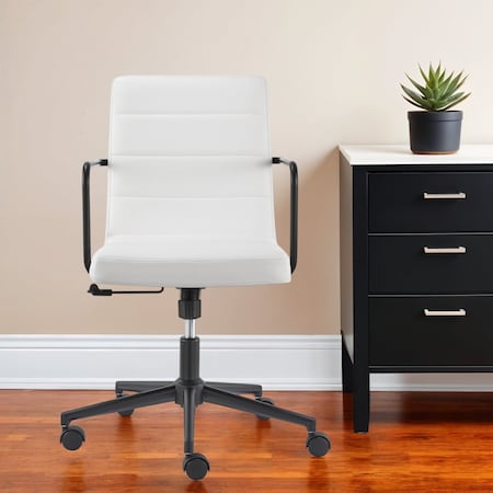 Homeroots White and Black Steel and Faux Leather Adjustable Swivel Rolling Office Chair 544968