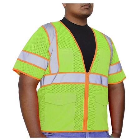 Glow Shield Class 3, 2" Silver Reflective Stripes, Outside Chest, Flap Pockets, Green 3XL SV703FG 3XL