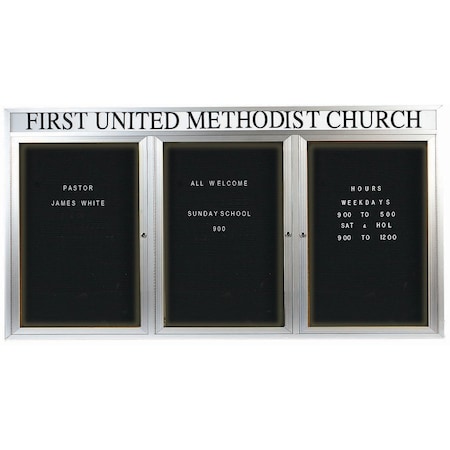 Aarco Illuminated Enclosed Letter Board Directory w/ Clear Satin AnodizedAl Frame and Header, 36''Hx72''W ADC3672-3HI
