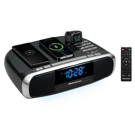 Studebaker Workstation Hi-Fi Music System with FM Radio, CD and Qi Wireless Charging Station, Black SB5050B-PD