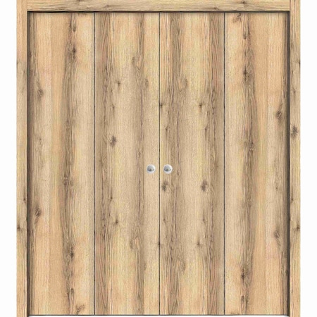 Sartodoors Sliding Closet Double Bi-fold Doors, Planum 0010 Oak, Sturdy Tracks Moldings Trims Hardware Set, Wo PLANUM0010DBF-DUB-96 x 84 (4* 24x84)