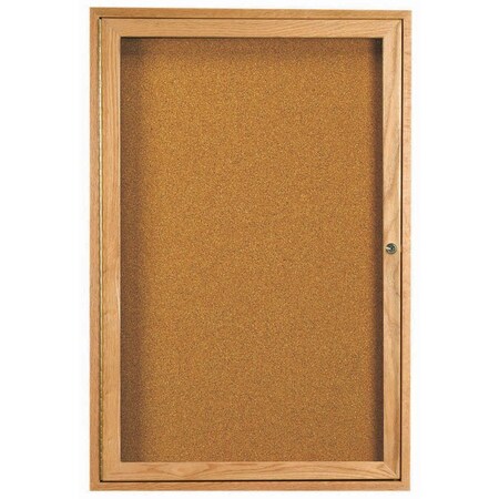 Aarco Enclosed Bulletin Board Red Oak Frame w/ a High Gloss Clear Lacquer Finish, 48''Hx36''W OBC4836R