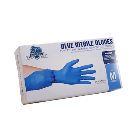Empress Nitrile Glove Blue Powder Free Medium 3 mil, 1000PK ENPFM2002