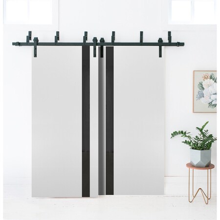 Sartodoors Sliding Closet Barn Bypass Doors, Planum 0040 White Silk with Black Glass, Sturdy 6.6ft Rails Hardw PLANUM0040BBB-WS-36