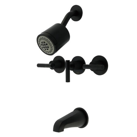 Kingston Brass Triple-Handle Tub and Shower Faucet with Knurled Handle, Matte Black KBX8130KNL