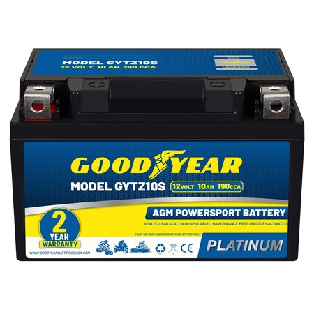 Goodyear GYTZ10S - 12 Volt 10 AH, 190 CCA, Rechargeable High-Performance, SLA - AGM Battery GY4140769