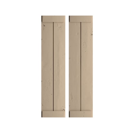 Ekena Millwork Rustic Two Board Joined Board-n-Batten Knotty Pine Faux Wood Shutters w/End Batten, 11W x 84H, PR SHUBJE11X84KPPR