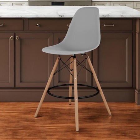 Homeroots 28" Gray And Brown Heavy Duty Plastic And Solid Wood Counter Height Bar Chair 520672