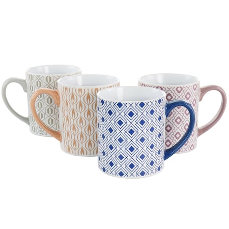 Mr. Coffee Bliss 4 Piece 20oz Can Shaped Stoneware Mug Set in Assorted Colors and Patterns 135394.01