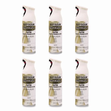 Rust-Oleum Universal Premium Spray Paint, Satin White, 12 oz Aerosol Can, 6PK 245210