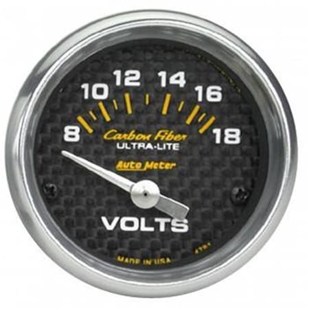 Auto Meter 4791 Carbon Fiber Voltmeter Gauge - 2.06 in. - 8-18 Volts ATM4791