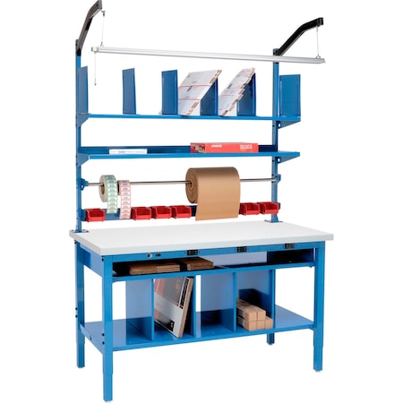 Global Industrial Complete Packing Workbench W/Power Apron, ESD Square Edge, 72"W x 36"D 412449B