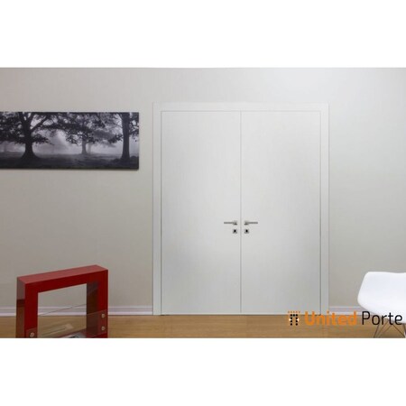 Sartodoors Solid French Double Doors, Planum 0010 White Silk, Wood Solid Panel Frame Trims, Closet Bedroom PLANUM0010DD-WS-36