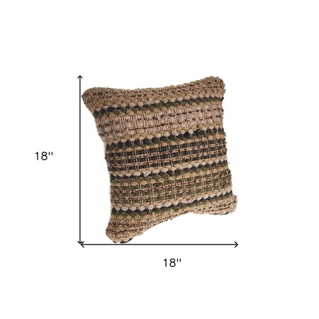 Homeroots Set of Two 18" Brown and Dark Green Striped Cotton Blend Throw Pillows with Texture, 2PK 554585