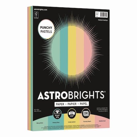 Astrobrights Color Paper - inPunchy Pastelsin Assortment, 24 lb Bond Weight, 8.5 x 11, Assorted, 200PK 91741