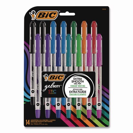 Bic Gel-ocity STIC Gel Pen, Stick, Medium 0.7mm, Randomly Selected Ink & Barrel Color Assortment, 14PK RGSMP14-AST